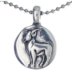 Jewelry Astrology Zodiac sign Aries Ram (Mar 21-Apr 19) Amulet Charm Medallion Silver pewter pendant necklace w Silver Ball Chain