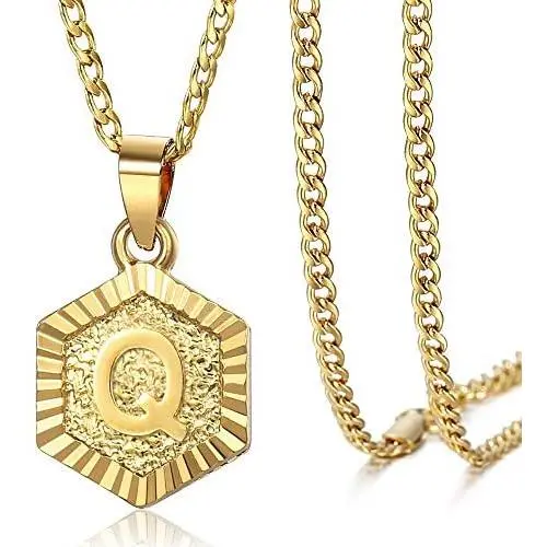 Trendsmax Hexagon Initial Letter A to Z Alphabet Pendant Necklace for Women Girls Gold Plated Stainless Steel Curb Cuban Link Chain Necklace Length Personlized Trendsmax Hexagon Initial Letter A to Z Alphabet Pendant Necklace for Women Girls Gold Plated Stainless Steel Curb Cuban Link Chain Necklace Length Personlized