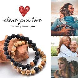 Hippie Love Couples Bracelets, Long Distance Relationship Gifts, Jasper and Black Onyx Stone, His Hers Beaded Friendship Bracelet, 2 Piece Set for Men Women Best Friends