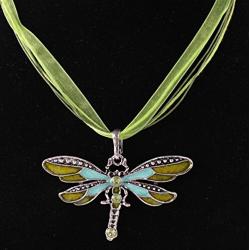 AKOAK Fashion Creative Bohemian Jewelry Ethnic Multi-layer Chain Colorful Enamel Dragonfly Pendant Necklace（Green）