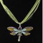 AKOAK Fashion Creative Bohemian Jewelry Ethnic Multi-layer Chain Colorful Enamel Dragonfly Pendant Necklace（Green）