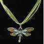 AKOAK Fashion Creative Bohemian Jewelry Ethnic Multi-layer Chain Colorful Enamel Dragonfly Pendant Necklace（Green）