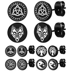 FaithHeart Viking Runes Black Stud Earrings Men Women Studs Set Jewelry 2-12 MM with Brand Packaging 6 Pairs