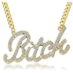 Q&Q Fashion Celebrity Urban Big Bling Bitch Necklace Word Crystal Pave Rhinestone Chunky Chain Best Friend Friendship Jewelry BFF Gift