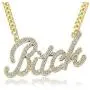 Q&Q Fashion Celebrity Urban Big Bling Bitch Necklace Word Crystal Pave Rhinestone Chunky Chain Best Friend Friendship Jewelry BFF Gift