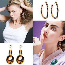 SEVENSTONE 4 Pcs Acrylic Dangle Drop Earrings Statement Mottled Boho for Women Resin Tortoise Fashion Jewelry Set