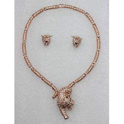 Faship Panther Leopard Jaguar Rhinestone Crystal Necklace Earrings Set