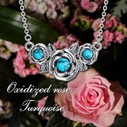 925 Stealing Sliver Oxidized Rose Turquoise necklace New Type Gift For Women Girl,18+2 Inch O Chain