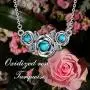 925 Stealing Sliver Oxidized Rose Turquoise necklace New Type Gift For Women Girl,18+2 Inch O Chain