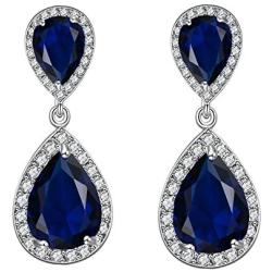 Scarlvambo Womens Cubic Zirconia Teardrop Pierced Dangle Wedding Earrings Silver-Tone