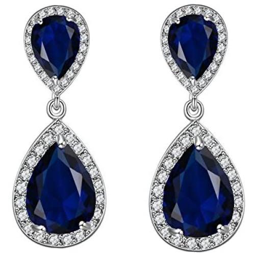 Scarlvambo Womens Cubic Zirconia Teardrop Pierced Dangle Wedding Earrings Silver-Tone