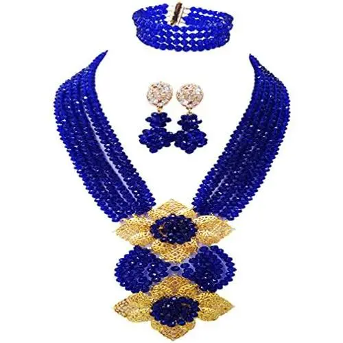 Nigerian Wedding African Beads Royal Blue Bridal Jewelry Sets LCF032 Nigerian Wedding African Beads Royal Blue Bridal Jewelry Sets LCF032