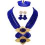 Nigerian Wedding African Beads Royal Blue Bridal Jewelry Sets LCF032