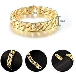 willtx Gold Cuban Link Chain Necklace or Bracelet for Men Boys Rapper Biker Hip Hop Jewelry Thick Curb Links with Design Box Clasp