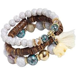 YOYOHOME Boho Bohemian Style Beaded Elastic Elephant Bracelet for Women&Girl 3Pcs