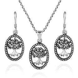 AeraVida Thriving Tree of Life Oval Frame .925 Sterling Silver Jewelry Set