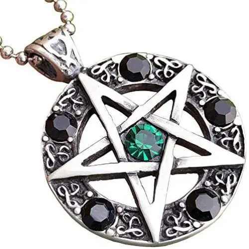 Wicca Jewelry Celtic Pentagram Pentacle Star Green-Black Crystal Gem Wiccan Pagan Witch Magic Healing Protection Amulet Pewter Mens Womens Pendant Necklace Charm for Men Women Silver Ball Chain Wicca Jewelry Celtic Pentagram Pentacle Star Green-Black Crystal Gem Wiccan Pagan Witch Magic Healing Protection Amulet Pewter Mens Womens Pendant Necklace Charm for Men Women Silver Ball Chain