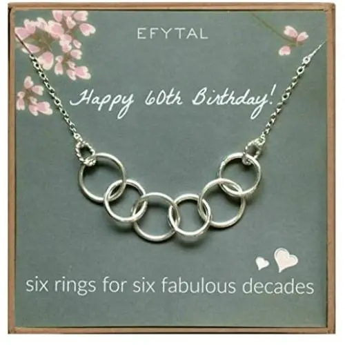 EFYTAL Happy 60th Birthday Gifts for Women Necklace, Sterling Silver 6 rings six Decades Necklaces Gift Ideas EFYTAL Happy 60th Birthday Gifts for Women Necklace, Sterling Silver 6 rings six Decades Necklaces Gift Ideas