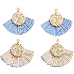 Allen&Danmi AD Jewelry Bohemia Style Spring Raffia Dangle Earrings Made with Woven Rattan for Women