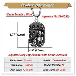 Xusamss Punk Rock Titanium Steel Twelve Constellation Dog Tag Pendant Crystal Necklace,24'' Box Chain