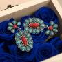 Cowlyn Turquoise Earring Green Bohemian Style Flowers Dangle Drop Exaggerated Retro Ladies 925 Silver Handmade Valentine Women Jewelry