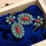 Cowlyn Turquoise Earring Green Bohemian Style Flowers Dangle Drop Exaggerated Retro Ladies 925 Silver Handmade Valentine Women Jewelry