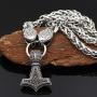 3D Snake Head Viking Pendant NECKLACE With Rare BREDSATRA (replica) Thors Hammer - Stainless Steel Chain - Mjolnir Scandinavian Pagan Fenrir Nordic Steampunk