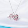 fishhook Crystal Heart Shape Survivor Ribbon Breast Cancer Awareness Pendant Necklace