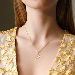 Blocaci 14K Yellow Gold Pendant Necklaces for Women Real Gold Moissanite Sun Necklaces Anniversary Valentines Day