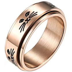 ALEXTINA Mens Womens Stress Relief Stainless Steel 8MM Spinner Ring Animal Cat Band