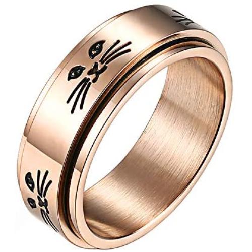 ALEXTINA Mens Womens Stress Relief Stainless Steel 8MM Spinner Ring Animal Cat Band