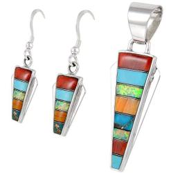 925 Sterling Silver Matching Pendant & Earrings Set Genuine Gemstones 20'' Necklace
