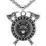 GuoShuang Men Viking Stainless Steel Wolf Axe Rune Helm of Awe Wolf Necklace