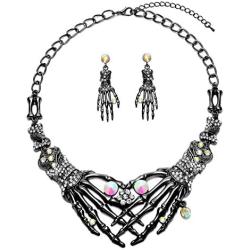 Halloween Punk Necklace arrings Set Hypoallergenic Gothic Skull Skeleton Choker Necklace Earrings Jewelry Set For Women Girls Including 1 Chunky Necklace 1 Drop Earrings
