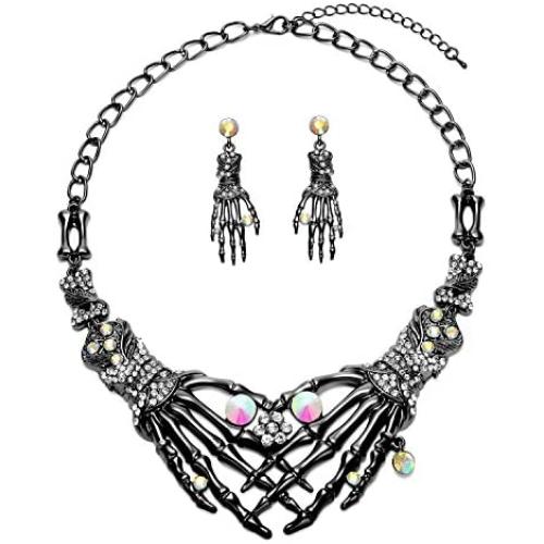 Halloween Punk Necklace arrings Set Hypoallergenic Gothic Skull Skeleton Choker Necklace Earrings Jewelry Set For Women Girls Including 1 Chunky Necklace 1 Drop Earrings