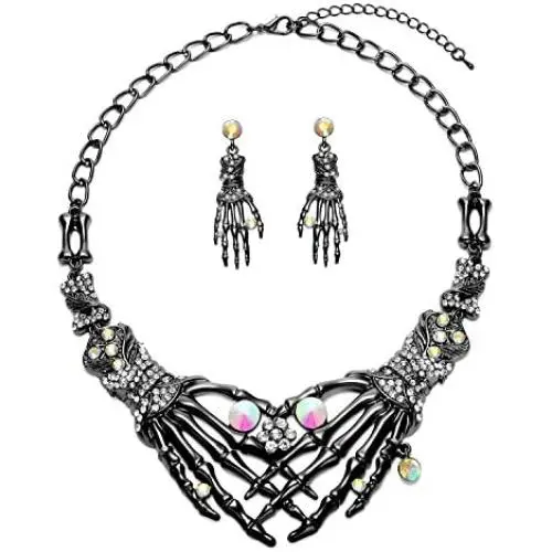 Halloween Punk Necklace arrings Set Hypoallergenic Gothic Skull Skeleton Choker Necklace Earrings Jewelry Set For Women Girls Including 1 Chunky Necklace 1 Drop Earrings Halloween Punk Necklace arrings Set Hypoallergenic Gothic Skull Skeleton Choker Necklace Earrings Jewelry Set For Women Girls Including 1 Chunky Necklace 1 Drop Earrings