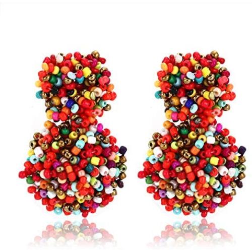 YOSION Beaded Drop Earrings Handmade Rainbow Bead Earrings Whimsical Bohemia Dangle Earrings Statement Earring for Women Girls