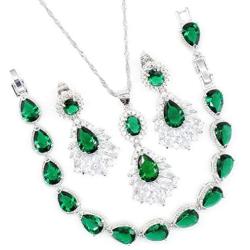 GZJY Water Drop Shape Jewelry Set Royal Blue Crystal Bracelet Necklace Earrings for Women