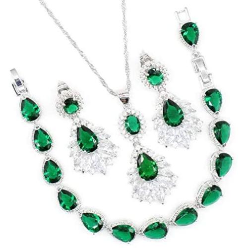 GZJY Water Drop Shape Jewelry Set Royal Blue Crystal Bracelet Necklace Earrings for Women
