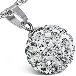 Bungsa Necklace Chain with Crystal Ball Pendant, Stainless Steel Jewelry for Men and Women