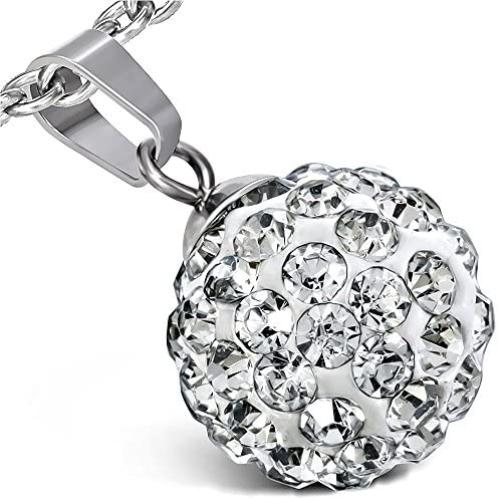 Bungsa Necklace Chain with Crystal Ball Pendant, Stainless Steel Jewelry for Men and Women