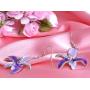 Alilang Silvery Tone Pink Rhinestones Purple Hawaiian Flower Necklace Earrings Set