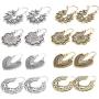 FIBO STEEL 8 Pairs Vintage Mandala Flower Gypsy Drop Dangle Earrings for Women Boho Retro Tribal Hollow Earrings Set