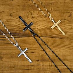 AK-SHIP Cross Necklace, Gold Silver Black Stainless Steel Plain Cross Pendant Necklace Box Chain【20 Inches】