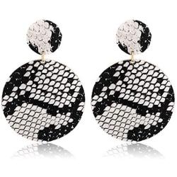 Urwomin Leopard Drop Earring for Women Animal Print Leather Fur Drop Dangle Earring with Round Metal Disc Studs Statement Earring