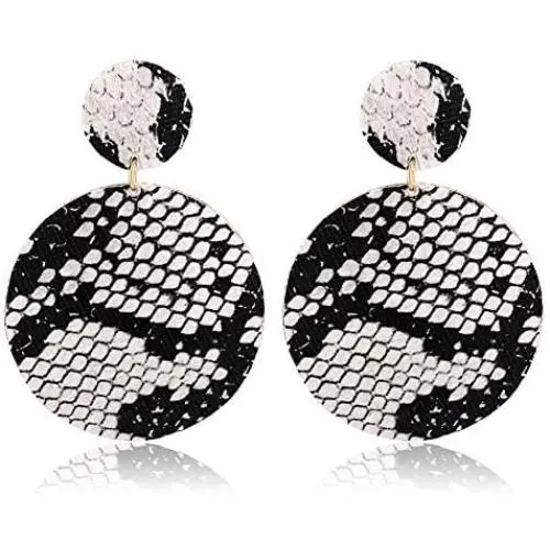 Urwomin Leopard Drop Earring for Women Animal Print Leather Fur Drop Dangle Earring with Round Metal Disc Studs Statement Earring
