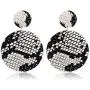 Urwomin Leopard Drop Earring for Women Animal Print Leather Fur Drop Dangle Earring with Round Metal Disc Studs Statement Earring