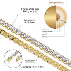 JINAO 18k Gold Plated 1 Row 6MM Lab Simulated Diamond Iced Out CZ Chain Mens Hiphop Tennis Choker Necklace Chain