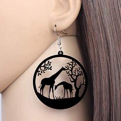 NEWEI Acrylic Hollow Big Round Circle African Giraffe Earrings For Women Dangle Drop Animal Jewelry Charm