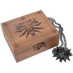 JINX The Witcher 3 Necklace with White Wolf Medallion + LED Eyes + Wooden Case